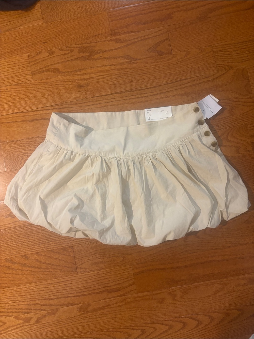 American Eagle Outfitters Cream Bubble Hem Skirt with Side Buttons